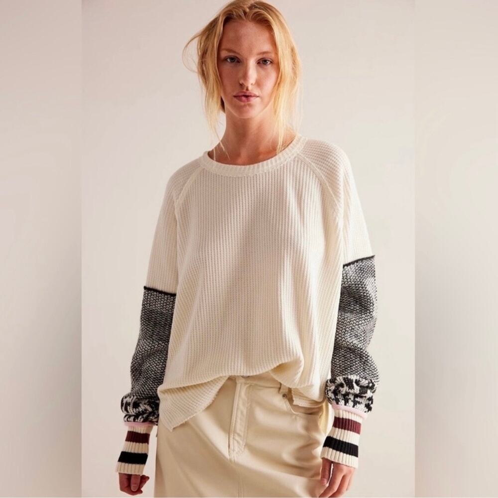Free People We The Free Mod About You Cuff Raglan Waffle Thermal Top Oversized